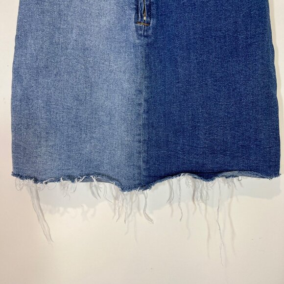 PAPAYA Jean‎ Mini Skirt S Two Toned High Rise Blue Raw Hem Denim Size Small - Picture 5 of 8